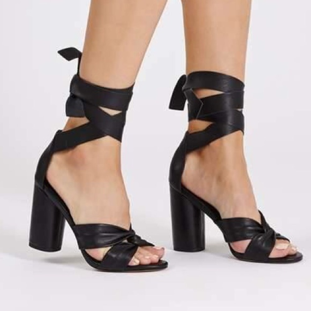 Topshop Black Leather Wrap Around Sandals